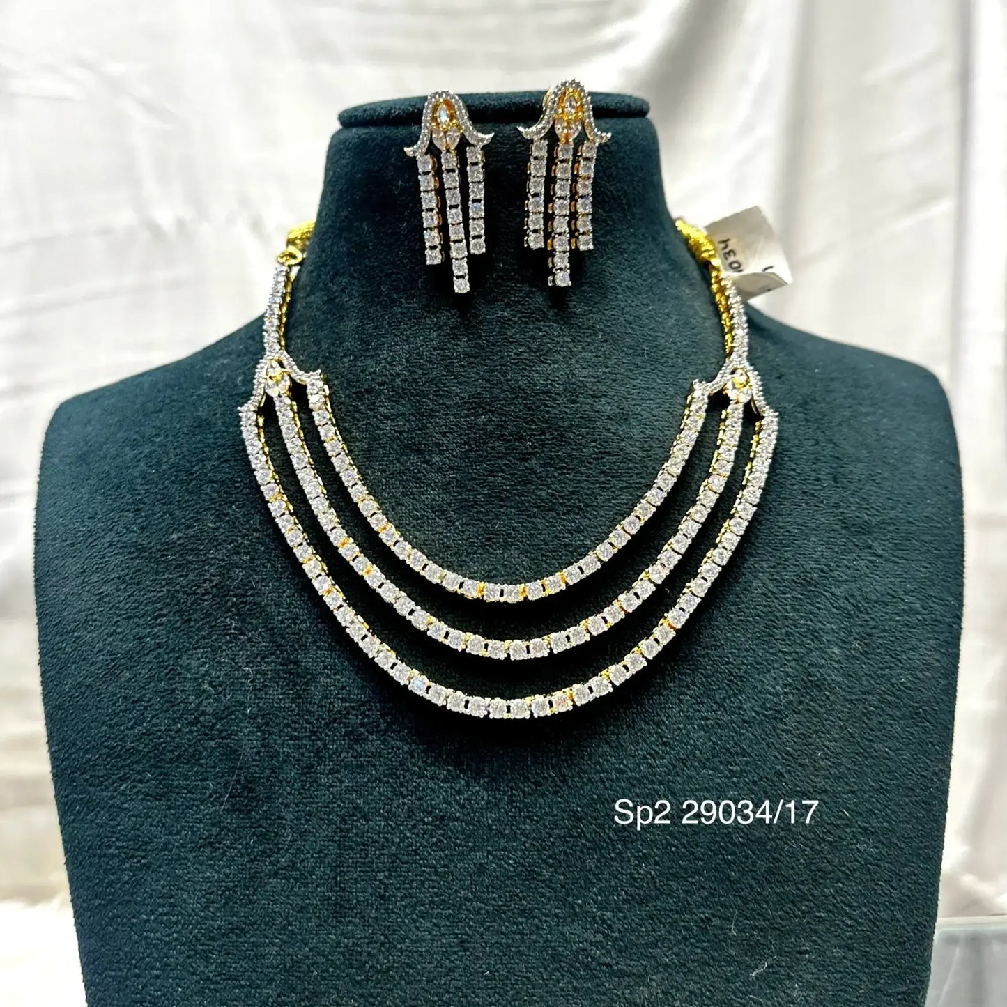 29034 Real Diamond look 3 lines short necklace