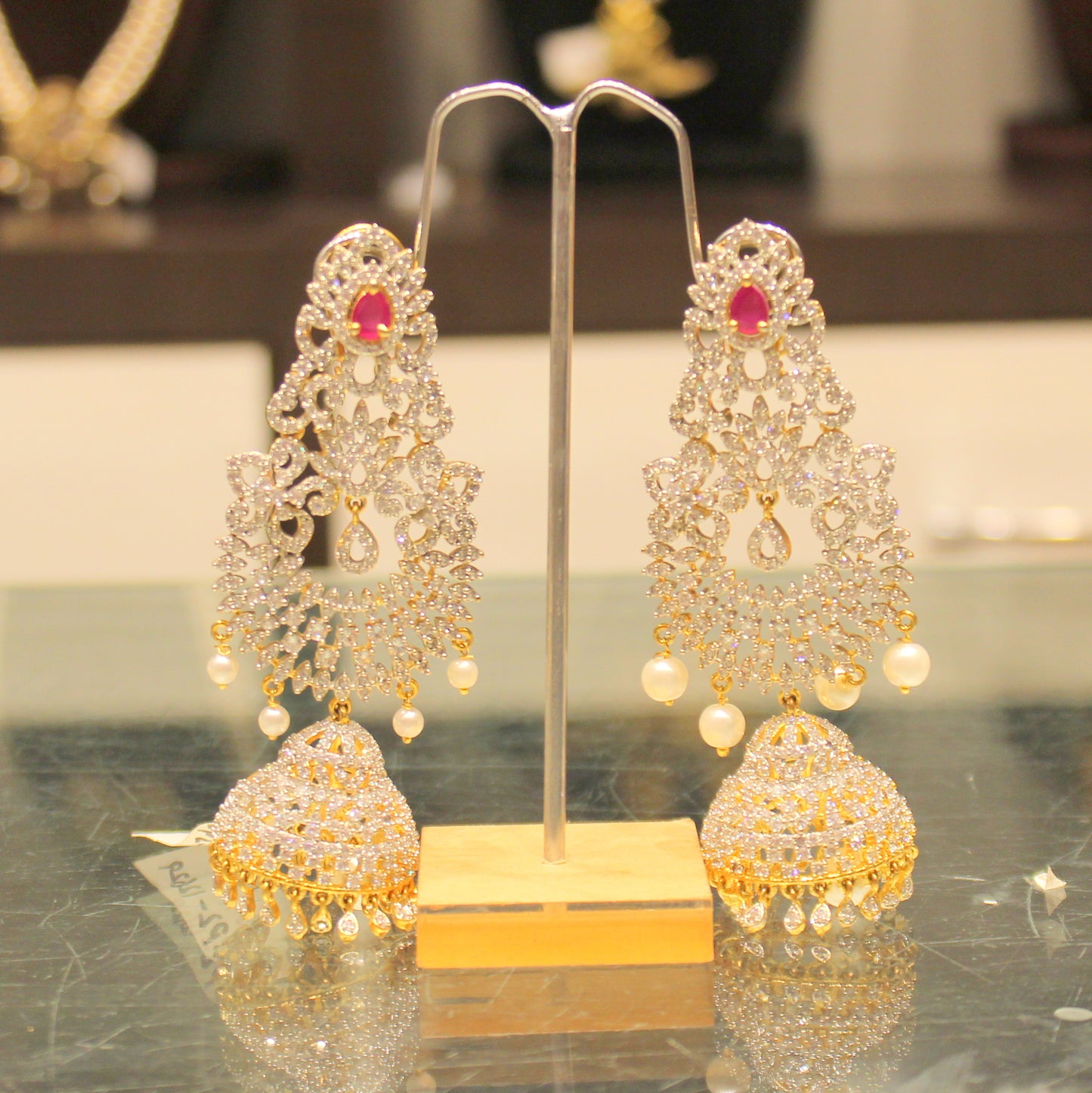 12629 Diamond look heavy ruby stone jhumki