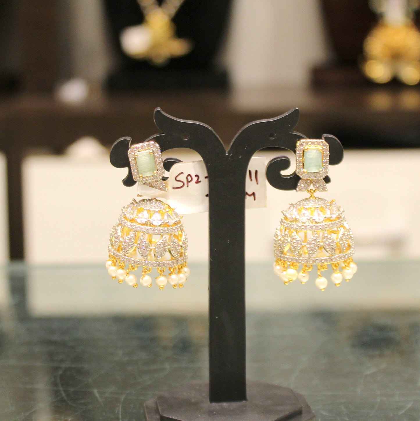 Diamond look mint green jhumki
