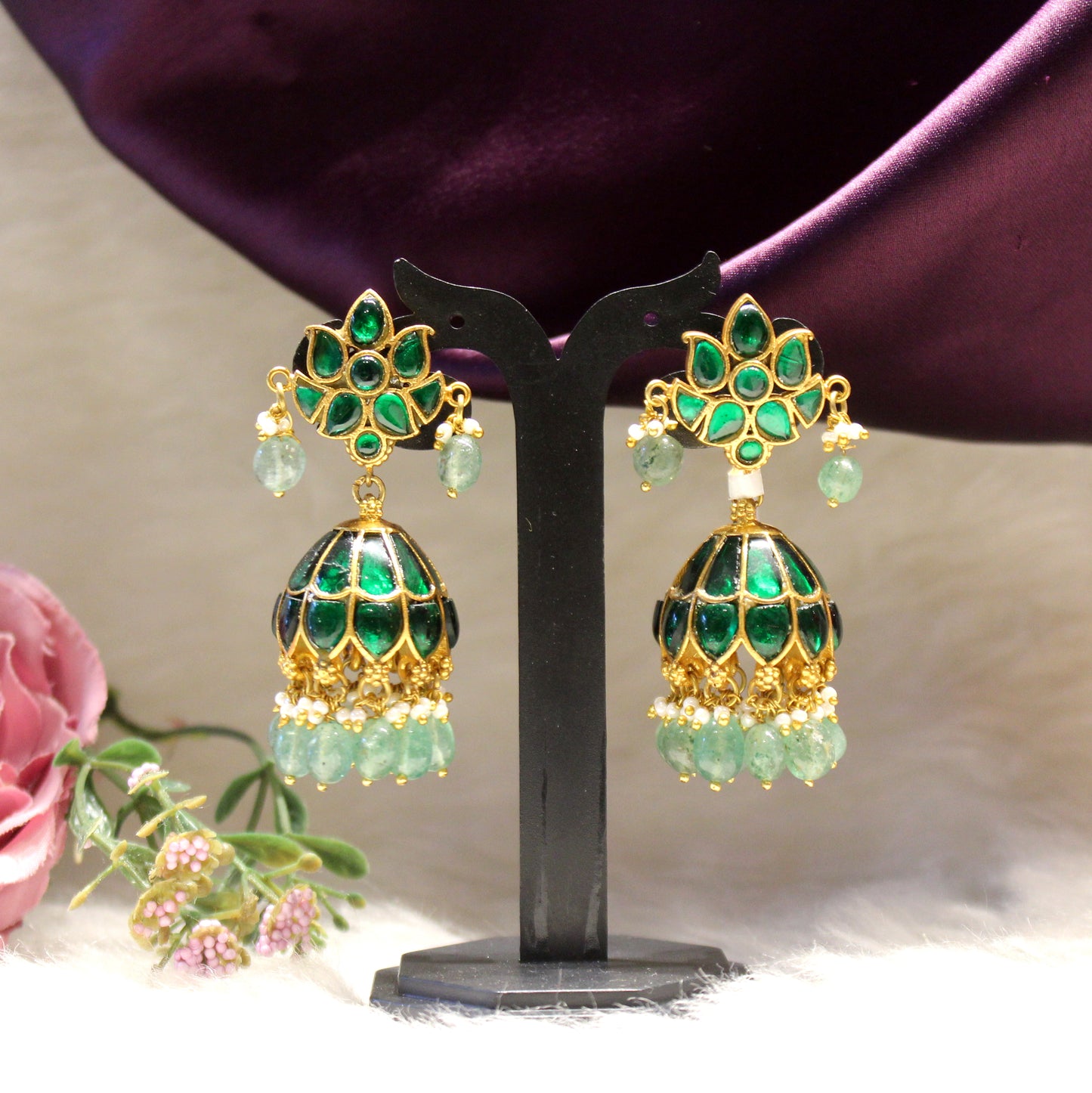 Full green jadau jhumki