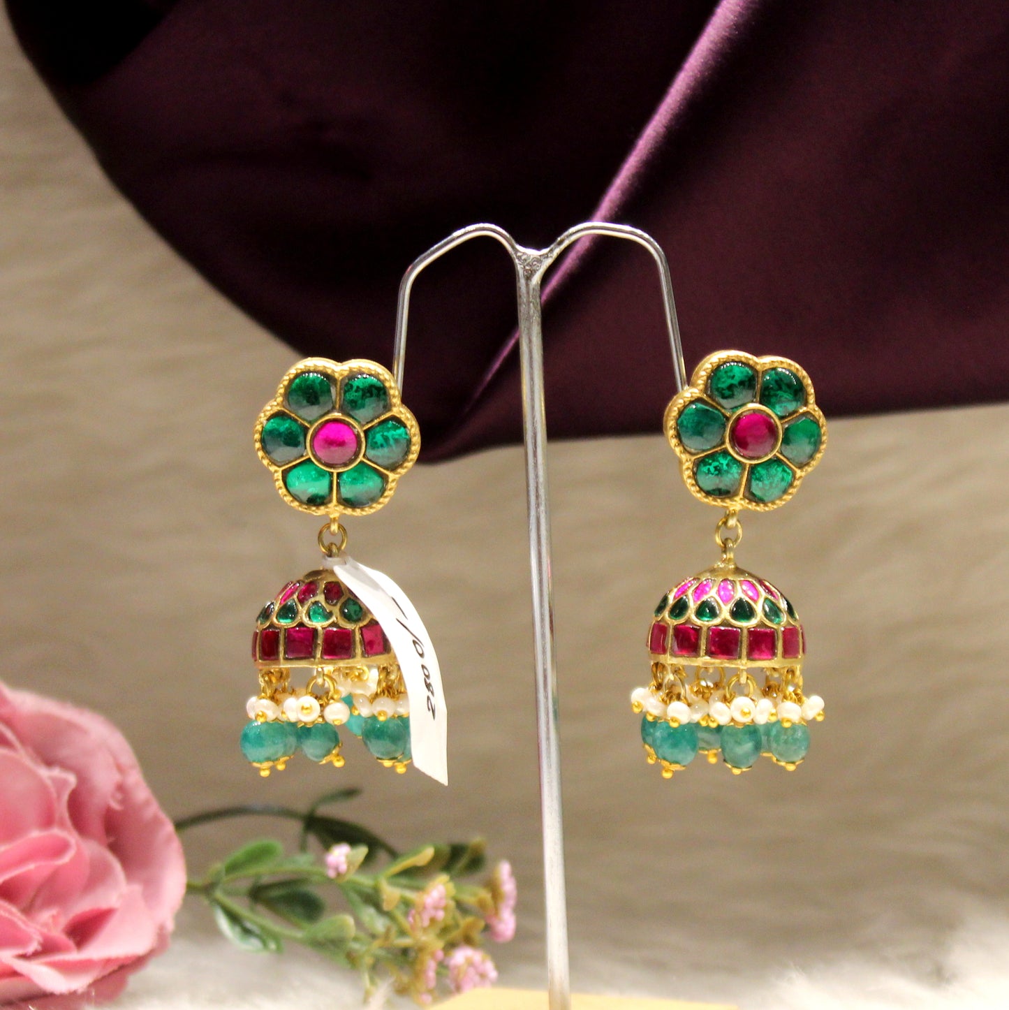 Jadau flower multicolor jhumki