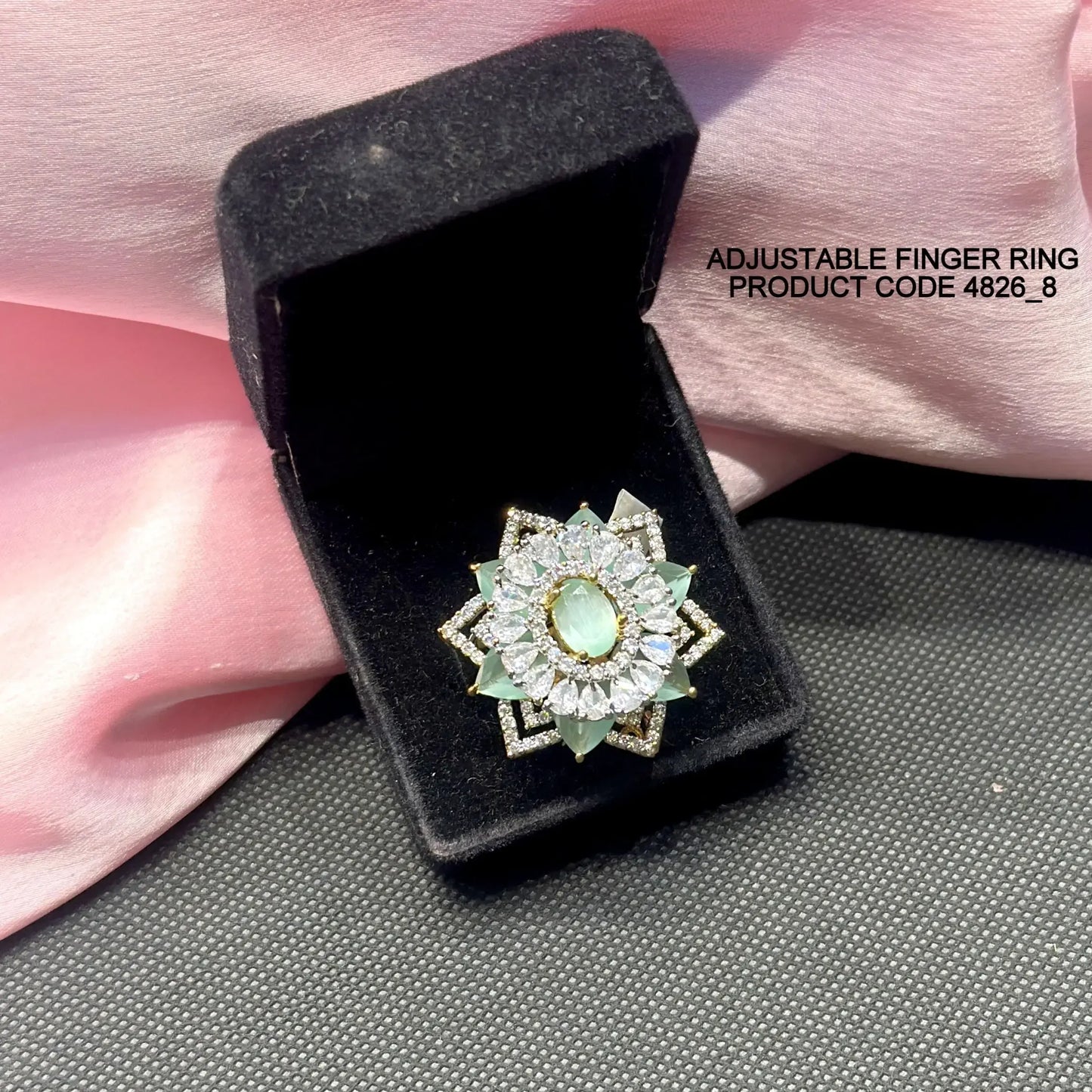 4826 Mint green flower Adjustable Finger ring