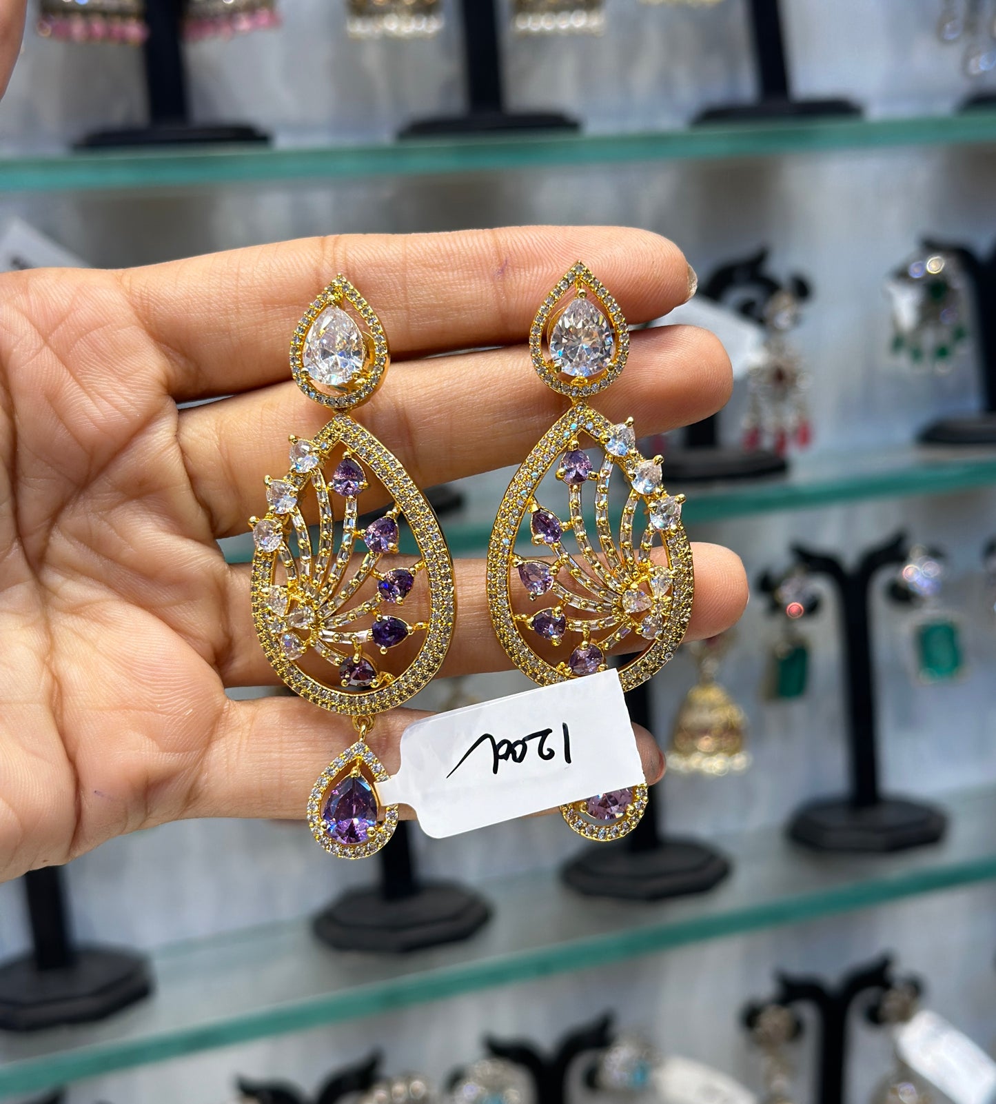 Gold polish purple earrings