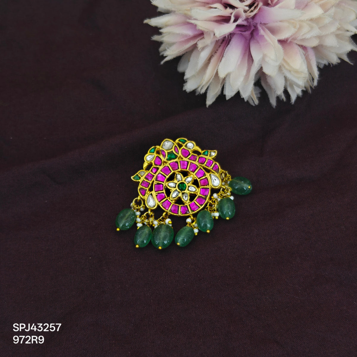 43257 jadav double peacock locket with real Russian beads