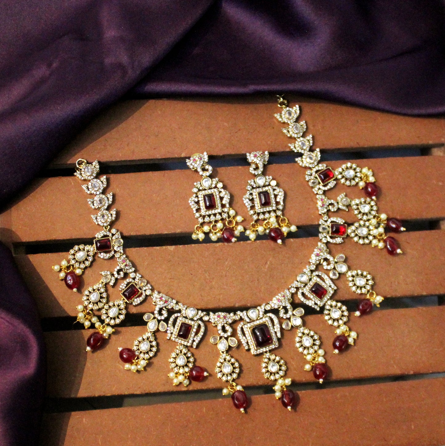 Victorian hanging ruby elephant necklace