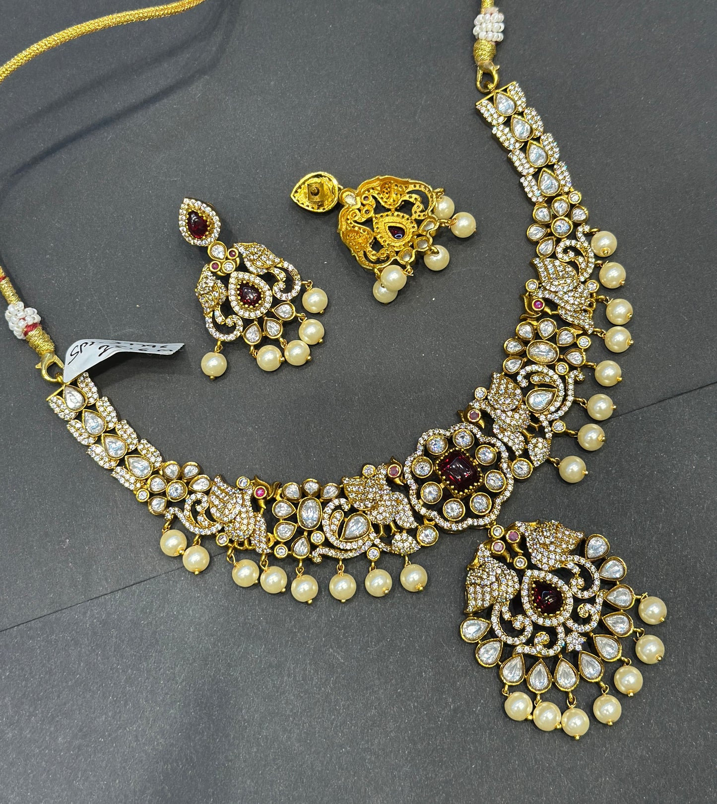 Victorian Necklace with Moissanite stones and peacock pattern