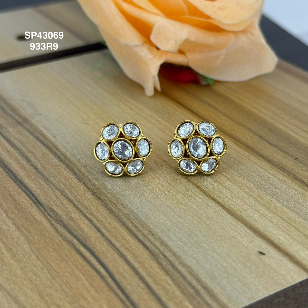 Moissanite Victorian full white gold replica floral studs 43069