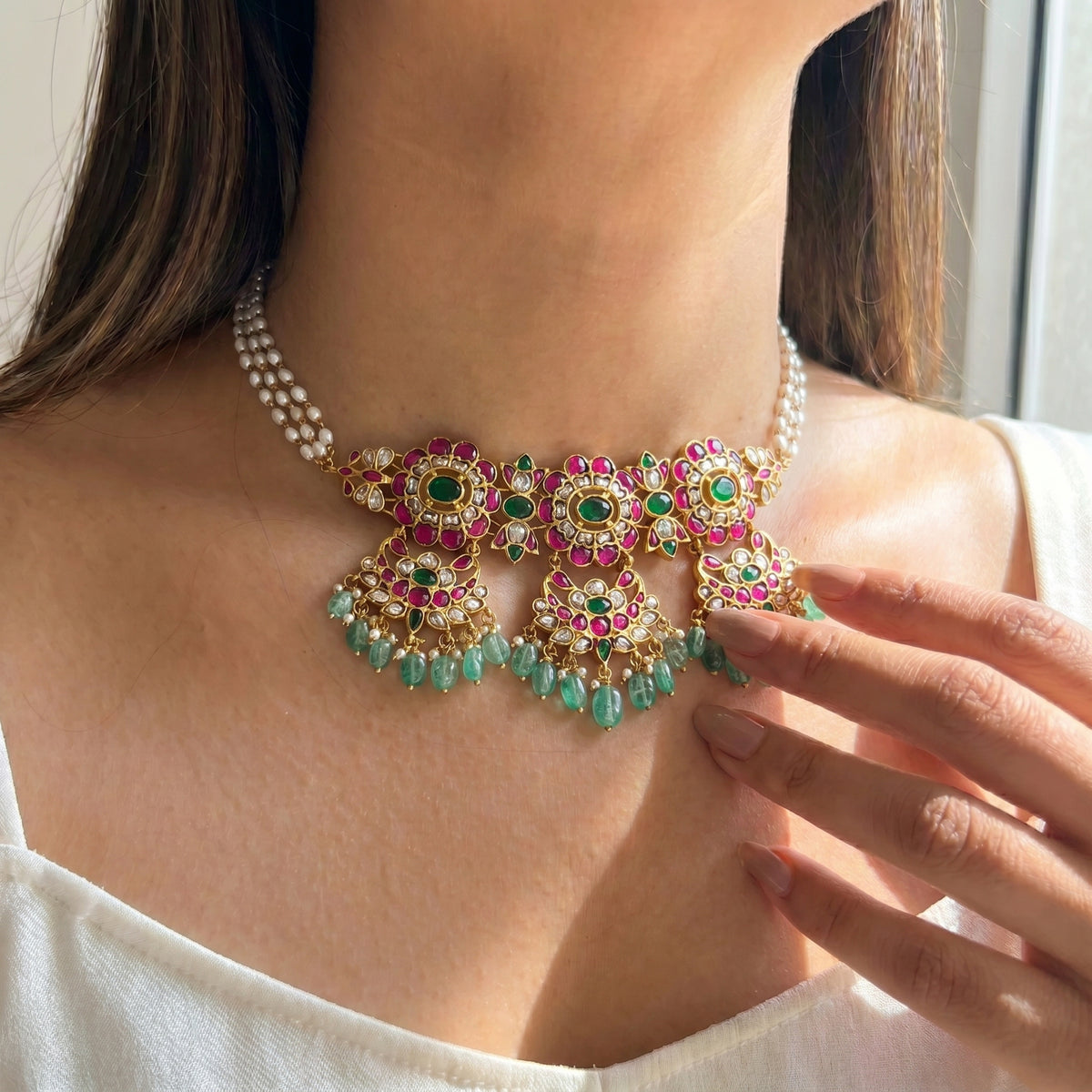 Jadau Multicolour Stone Choker Necklace SP-38654