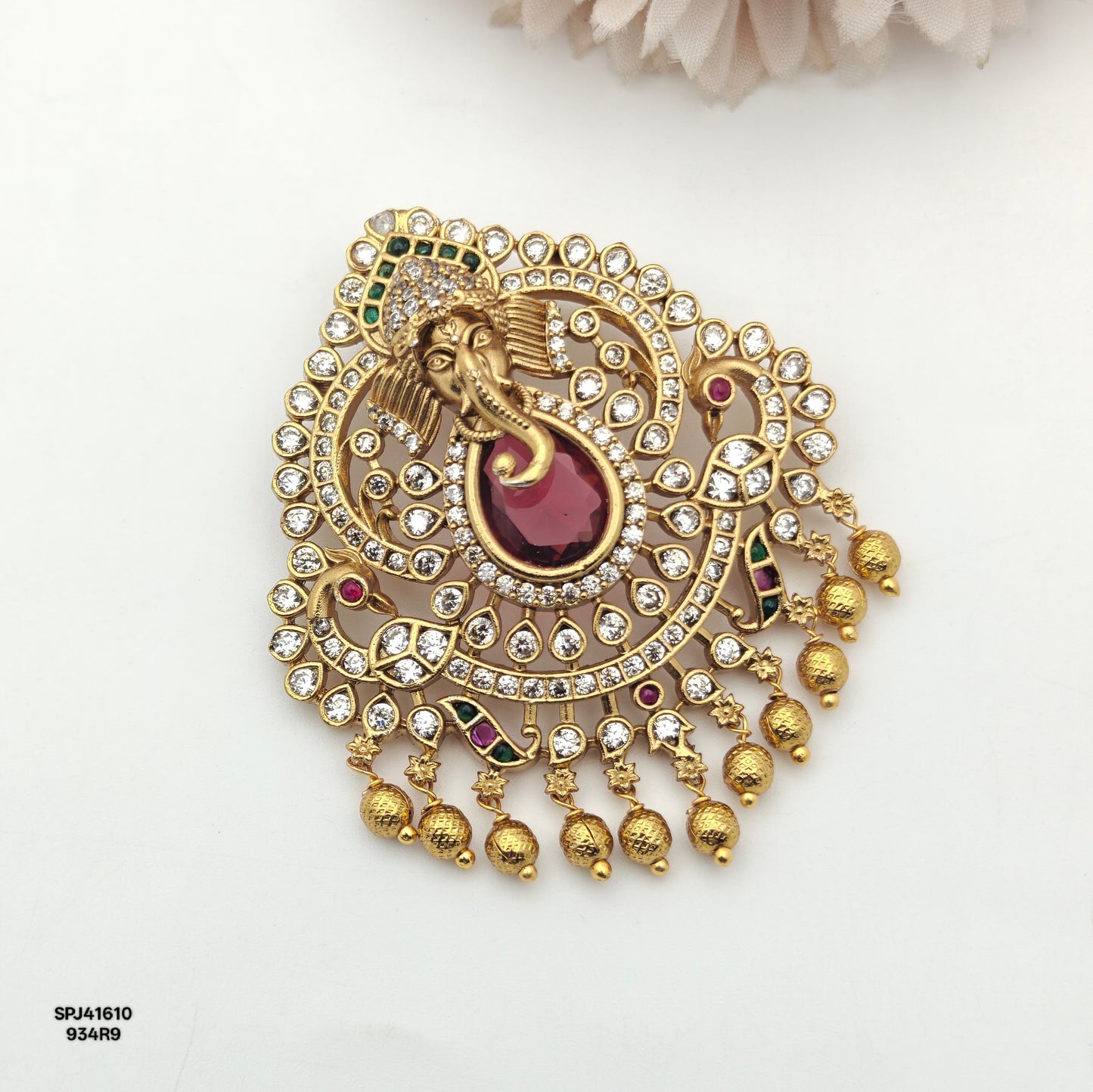 41610 Matte Ganesh Red Locket
