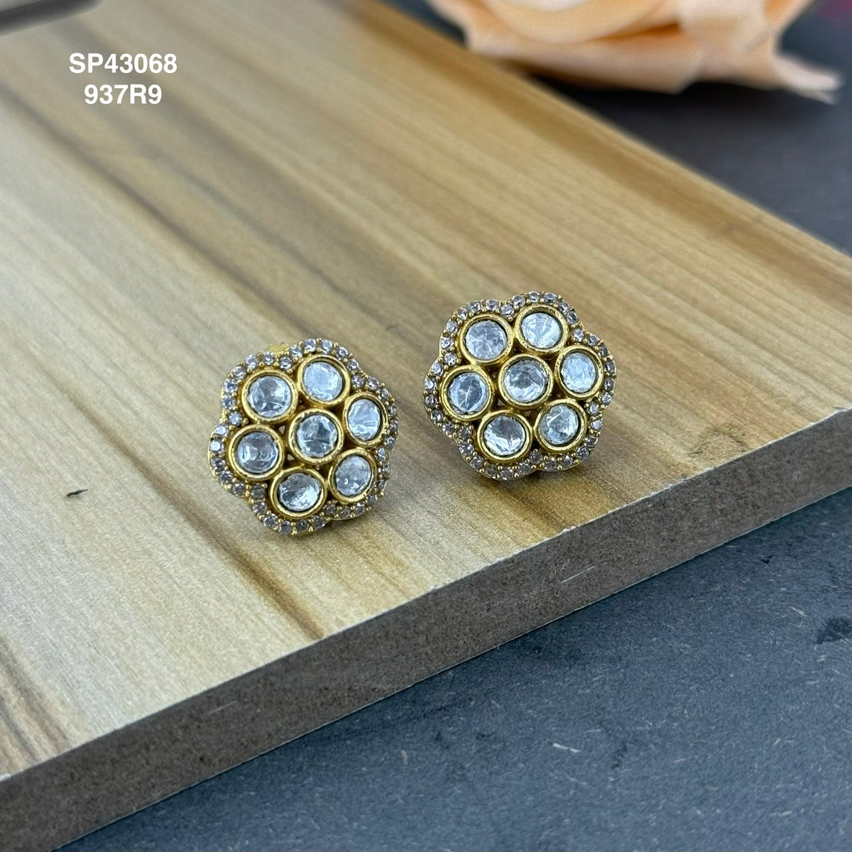 Moissanite Victorian full white gold replica floral studs 43068