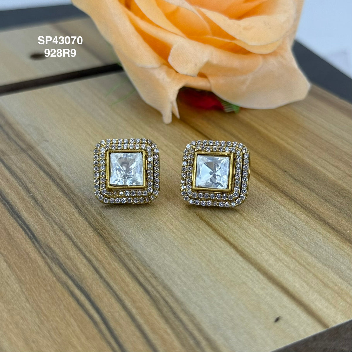 Moissanite Victorian full white gold replica floral studs 43070