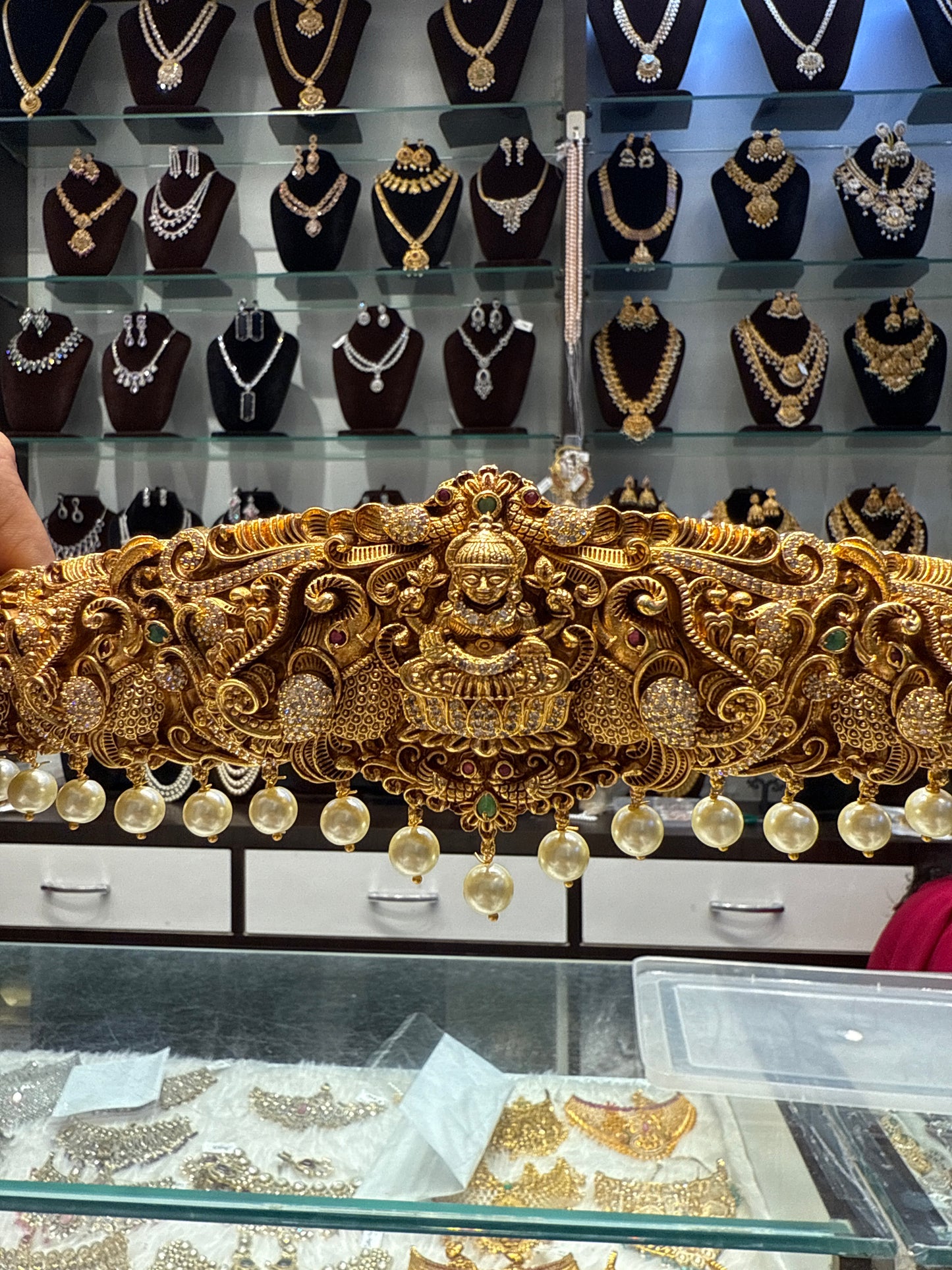 40676 Real Nakshi look Vaddanam with Lakshmi and peacock design