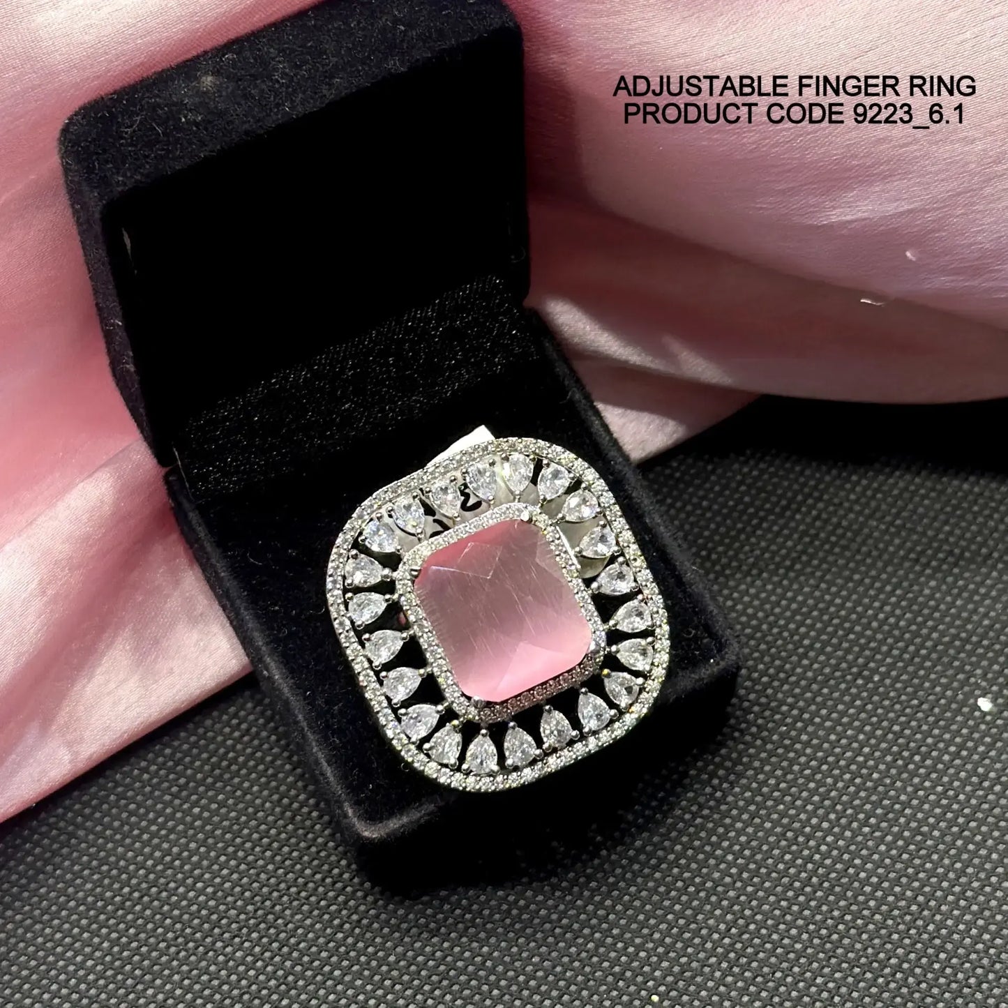 9223 Platinum big pink stone Adjustable Finger ring
