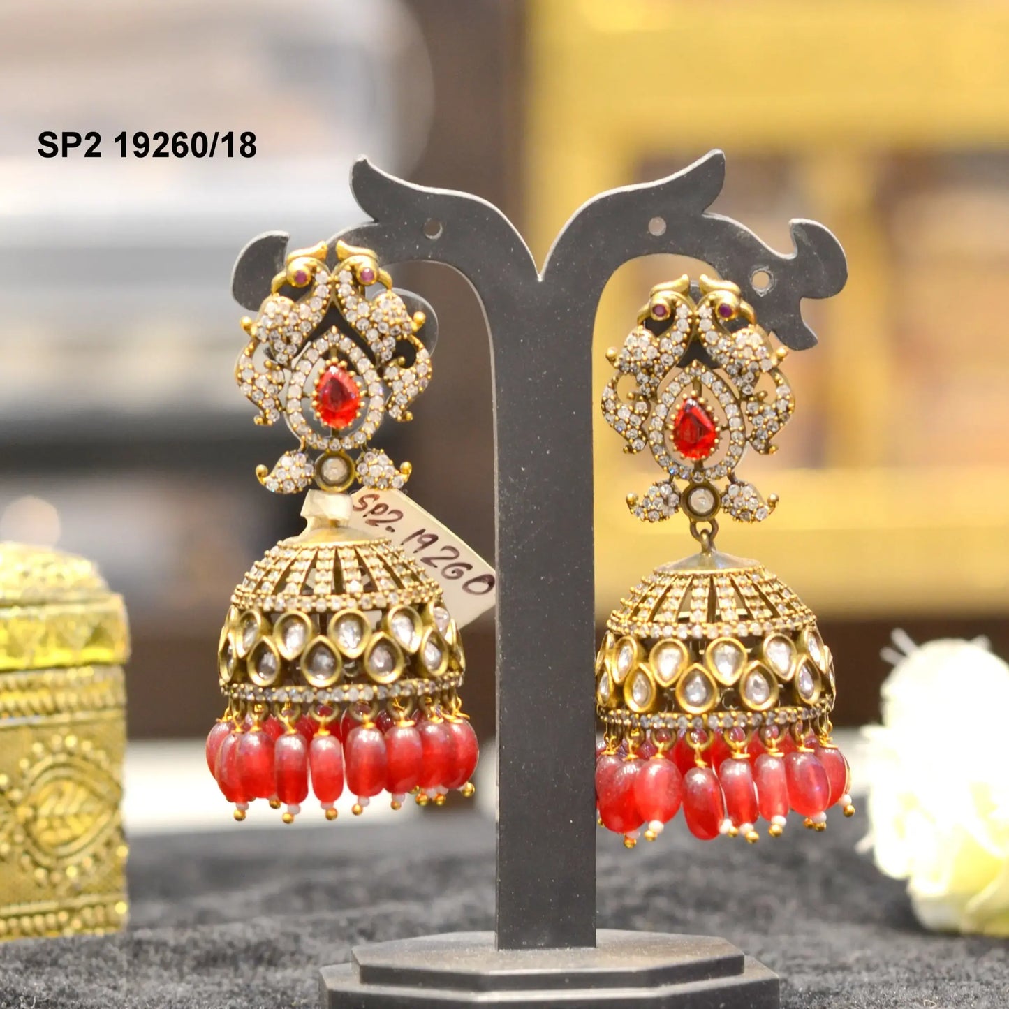 19260 Victorian Peacock Jhumkis ruby