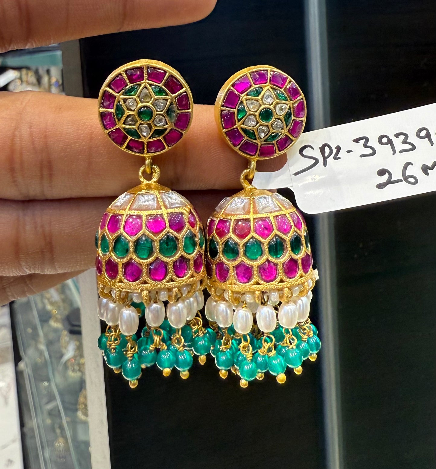 39390 Real jadau kundan hand made Jhumkas