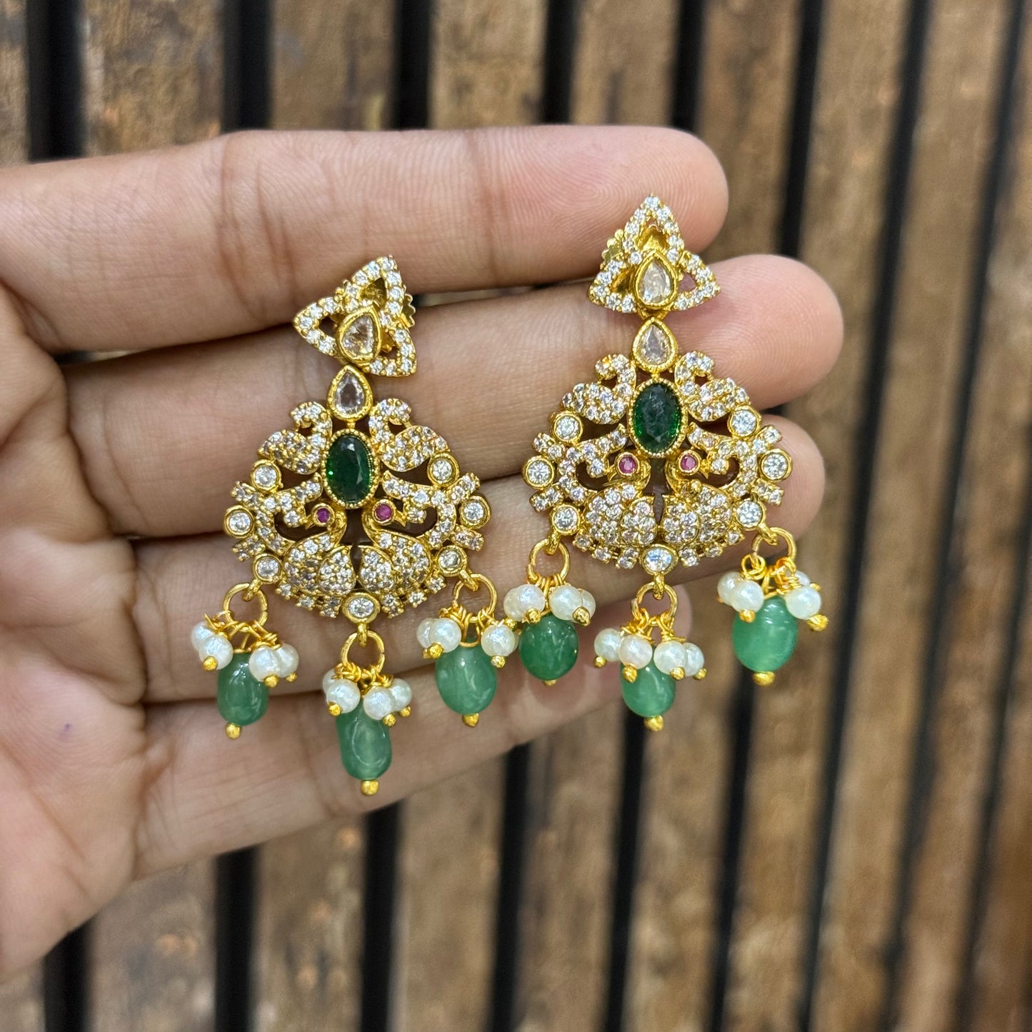 41146 Gold Replica small size chandbalis with emerald stones