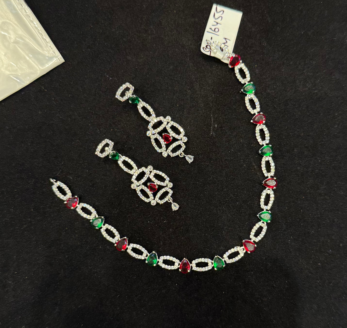 16455 / 16453 / 16454 platinum Multi color necklace with drop shape