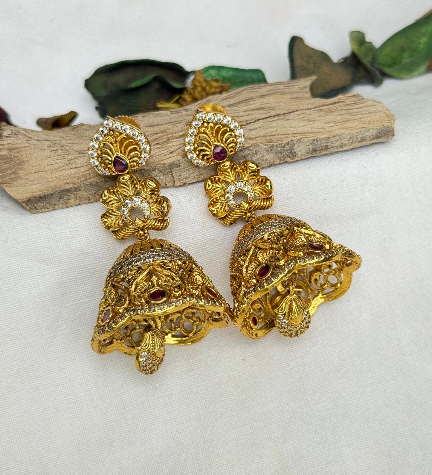 25344 Matte Flower Jhumki with CZ hanging