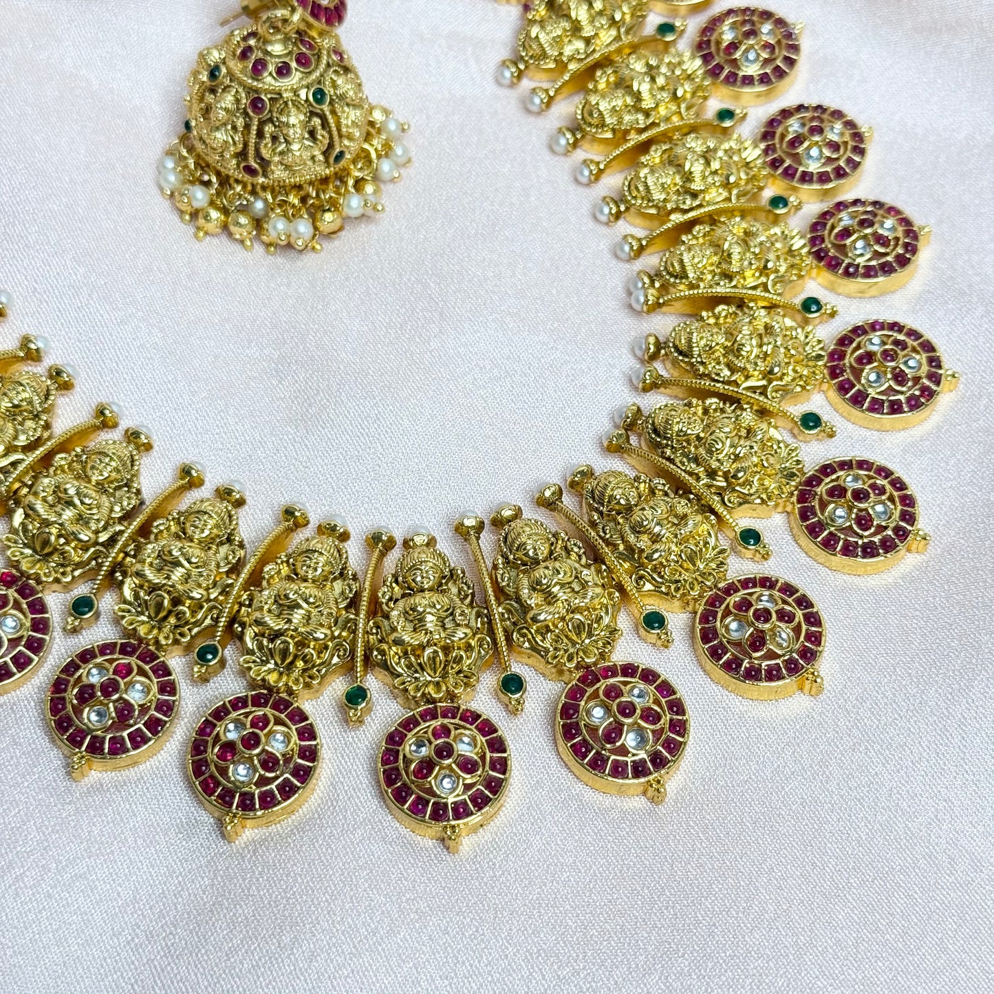 41102 Gehna for you Lakshmi Bottumala pota stone long necklace with Jhumkas