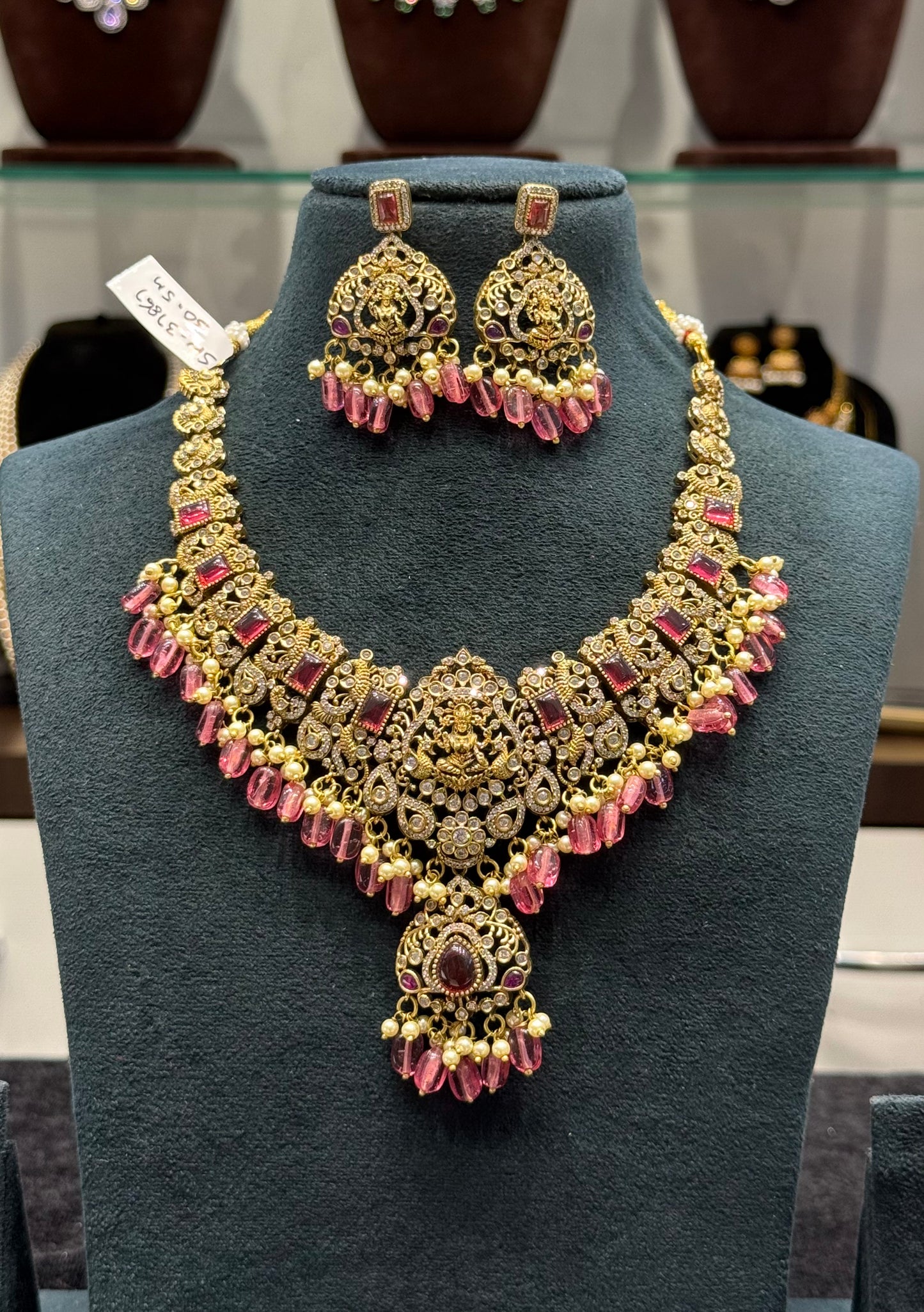 Victorian Bridal Duplet Stone Necklace with Lakshmi Locket SP-37867
