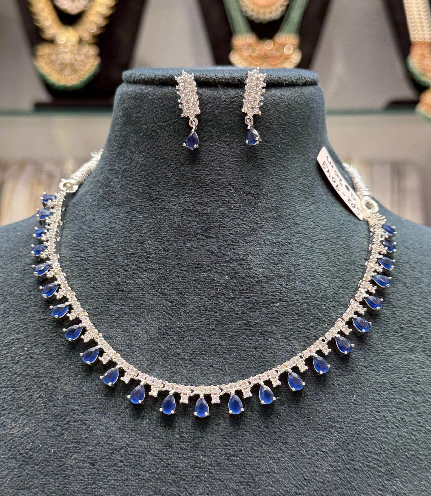 9043 platinum necklace with royal blue stone
