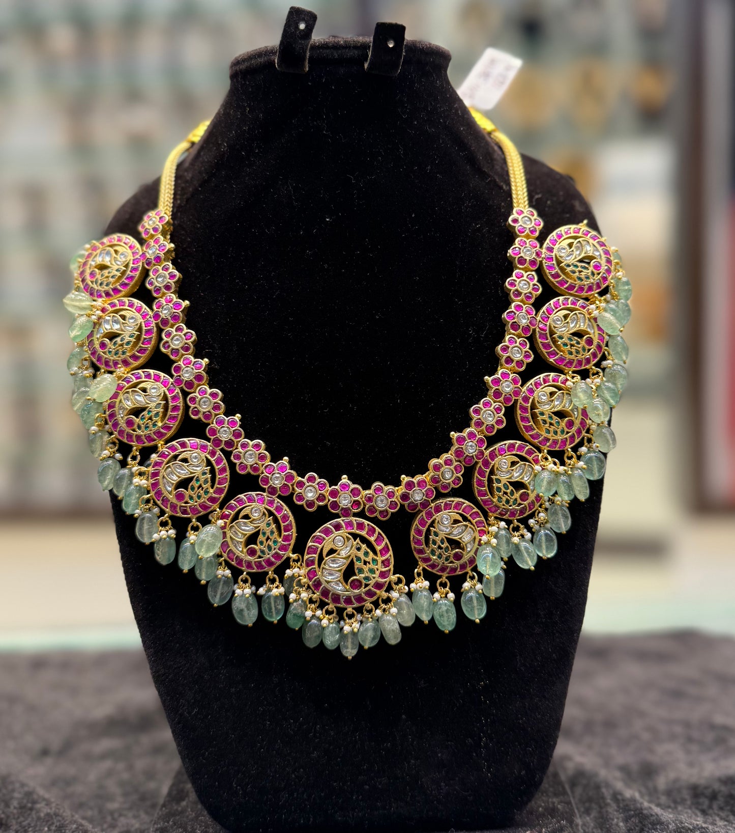 38149 Jadau Bottu Mala peacock design