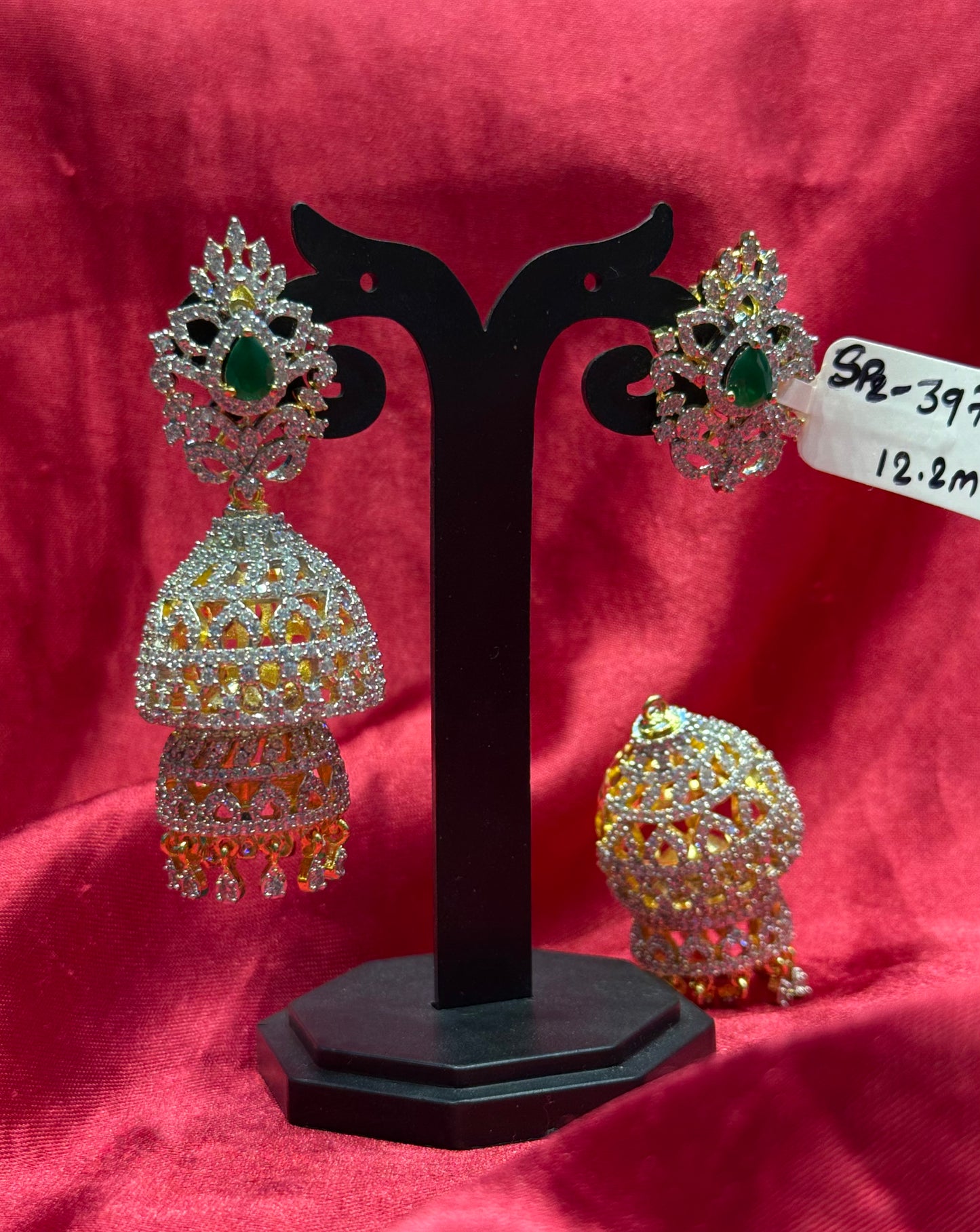 39768 Real Diamond Look 2 In 1 double layer Jhumka