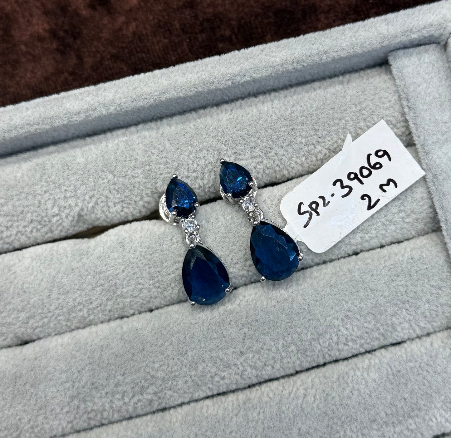 39069 Fancy earrings with royal blue color stone