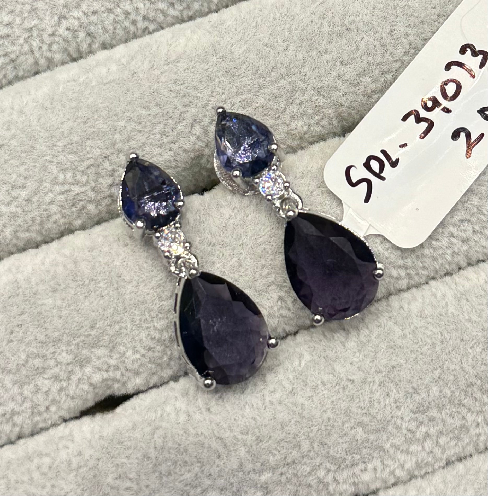 39073 platinum Fancy earrings with dark purple stone – Gehna For You