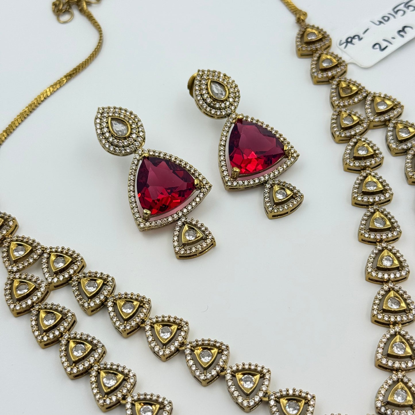 2 layer Victorian mehendi polish bridal necklace with Ruby stone