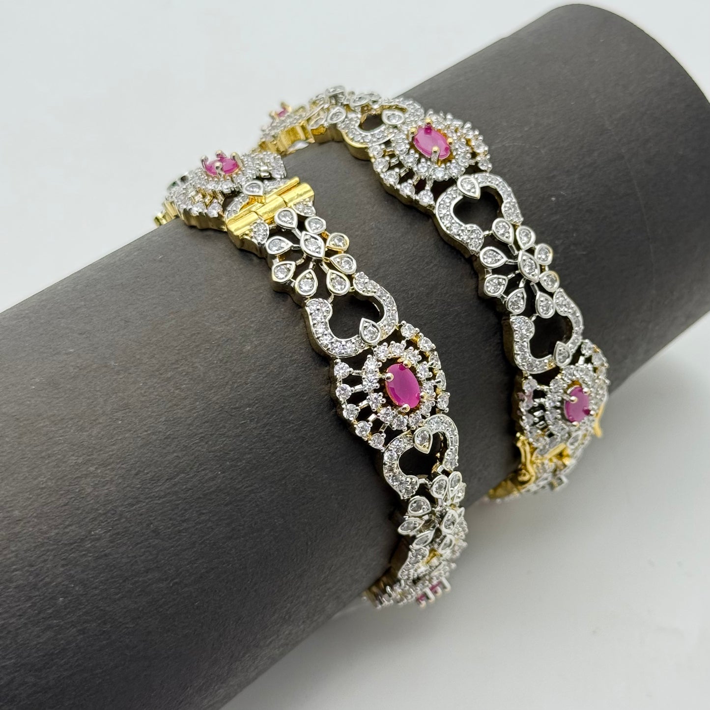 41937 Diamond replica openable bangles with premium quality and finishing with Ruby stones