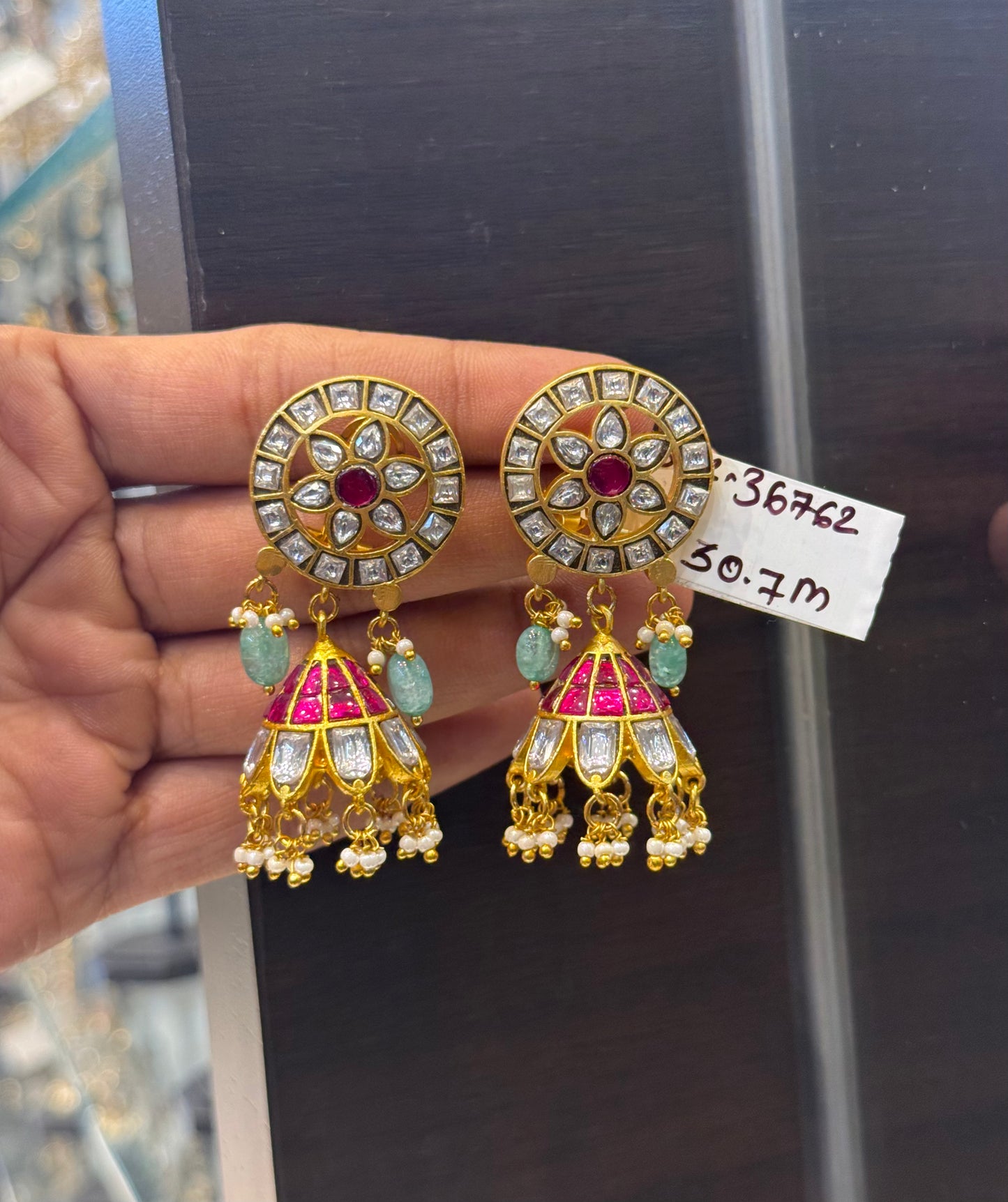 36762 Jadau round flower stud Jhumka