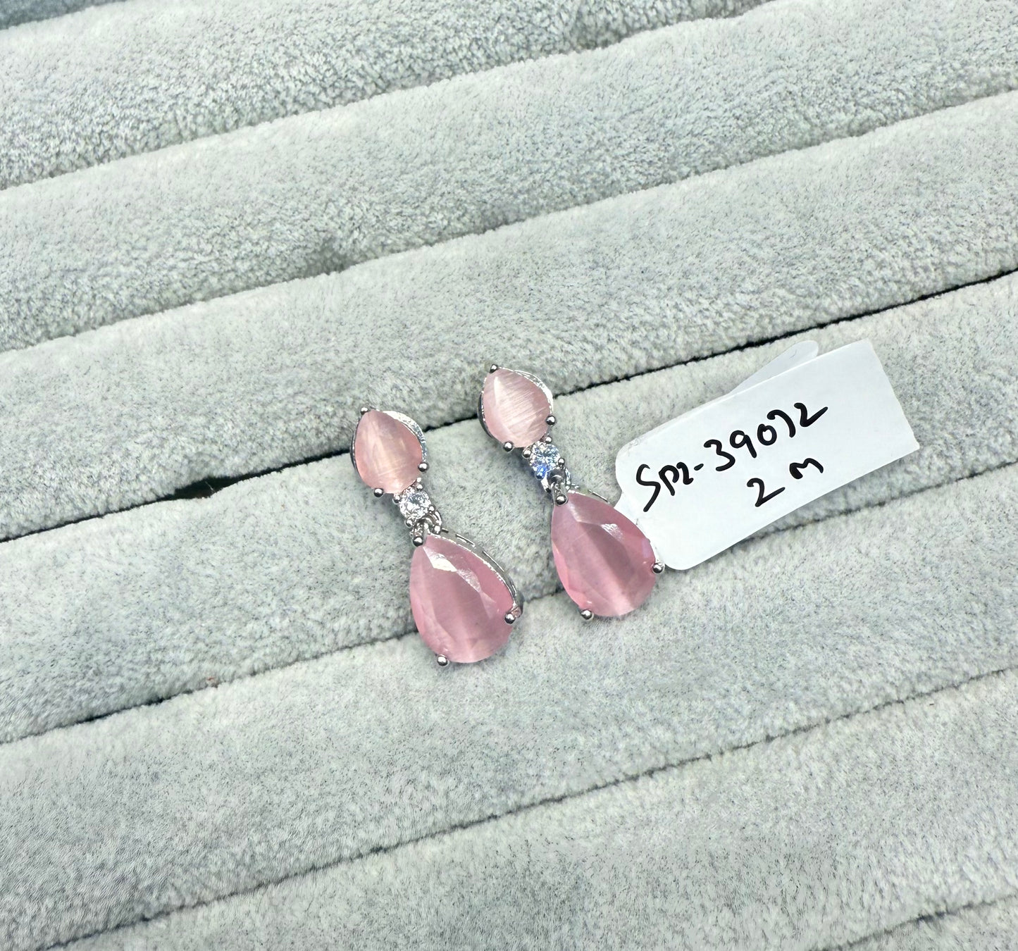 39072 platinum fancy earrings with Pink stone