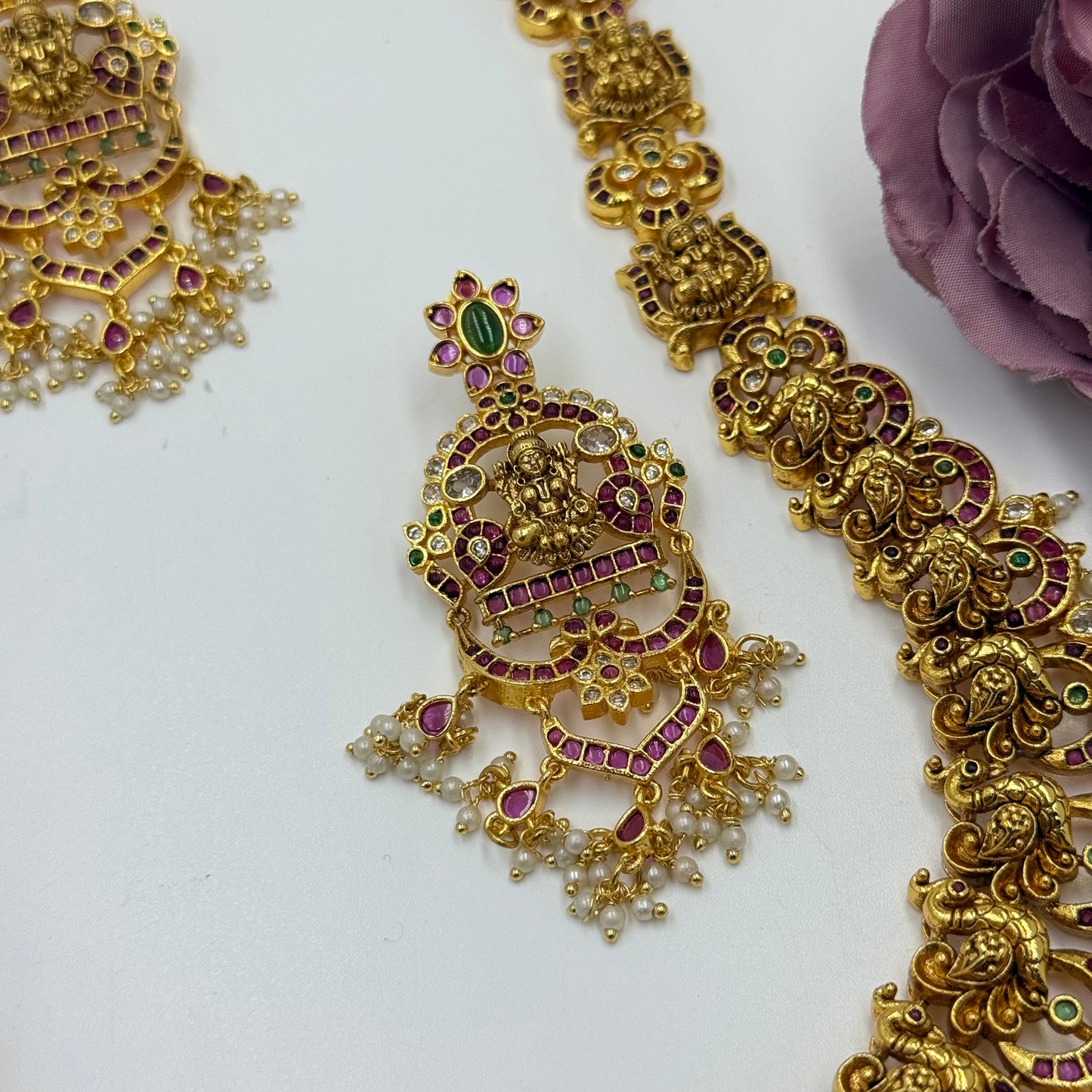 41379 24 carat gold look alike Nakshi long handcrafted necklace with statement screwback earrings