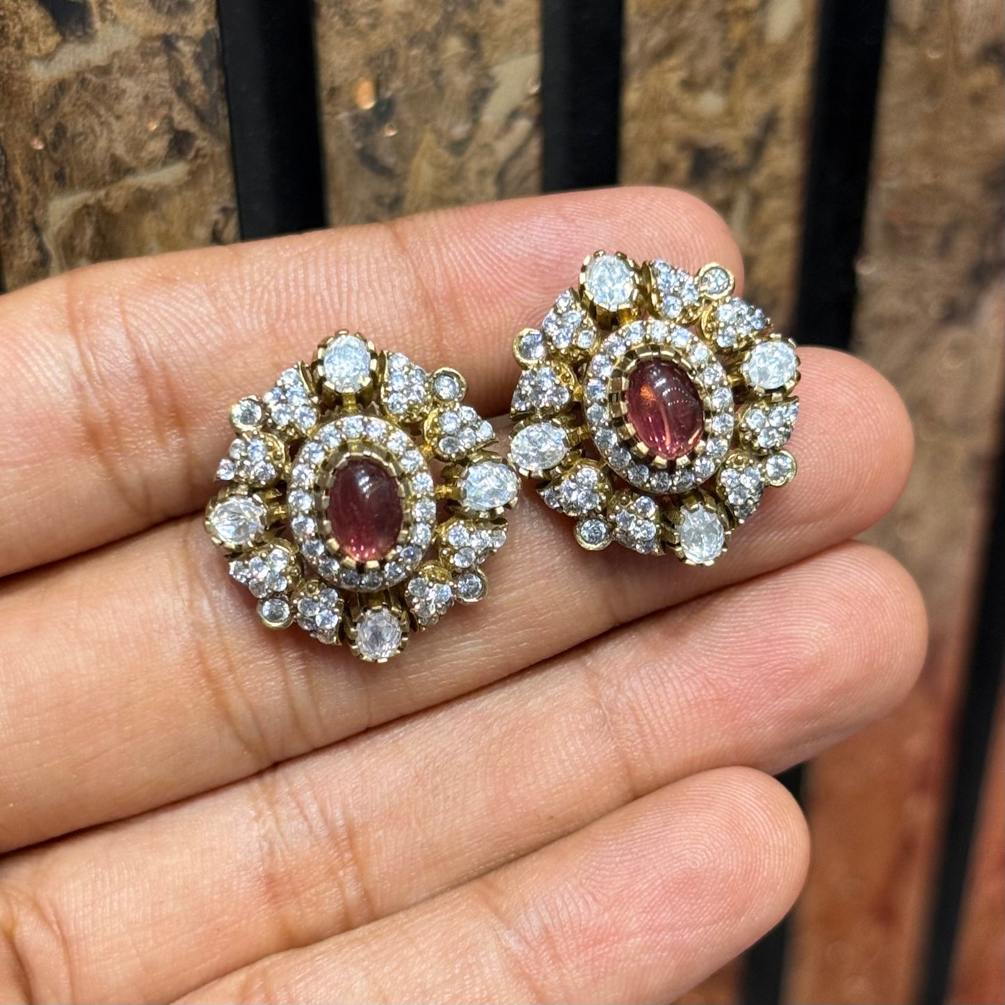 Victorian Moissanite studs with Ruby duplet stone and push back