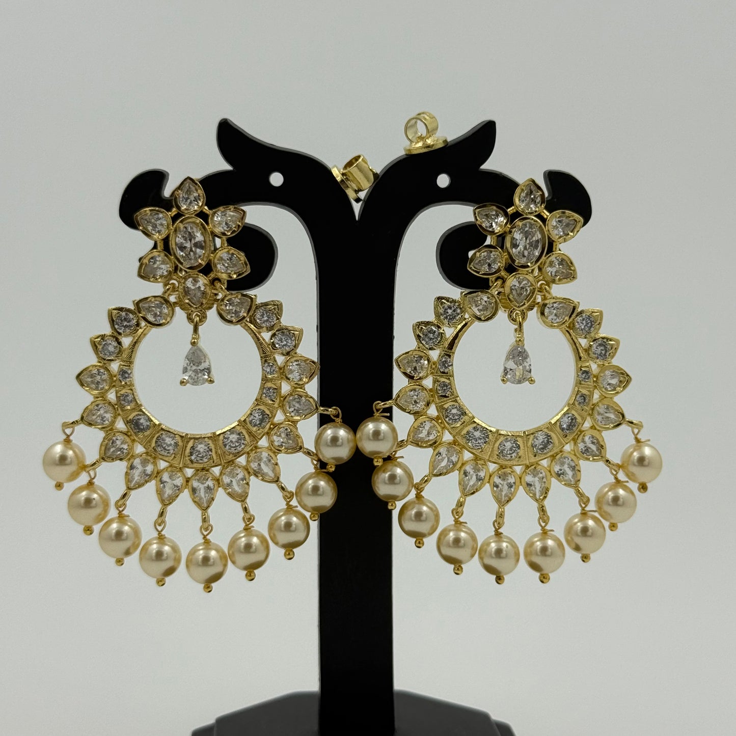 41357 Real Gold replica uncut Chandbali with Swarovski Pearl