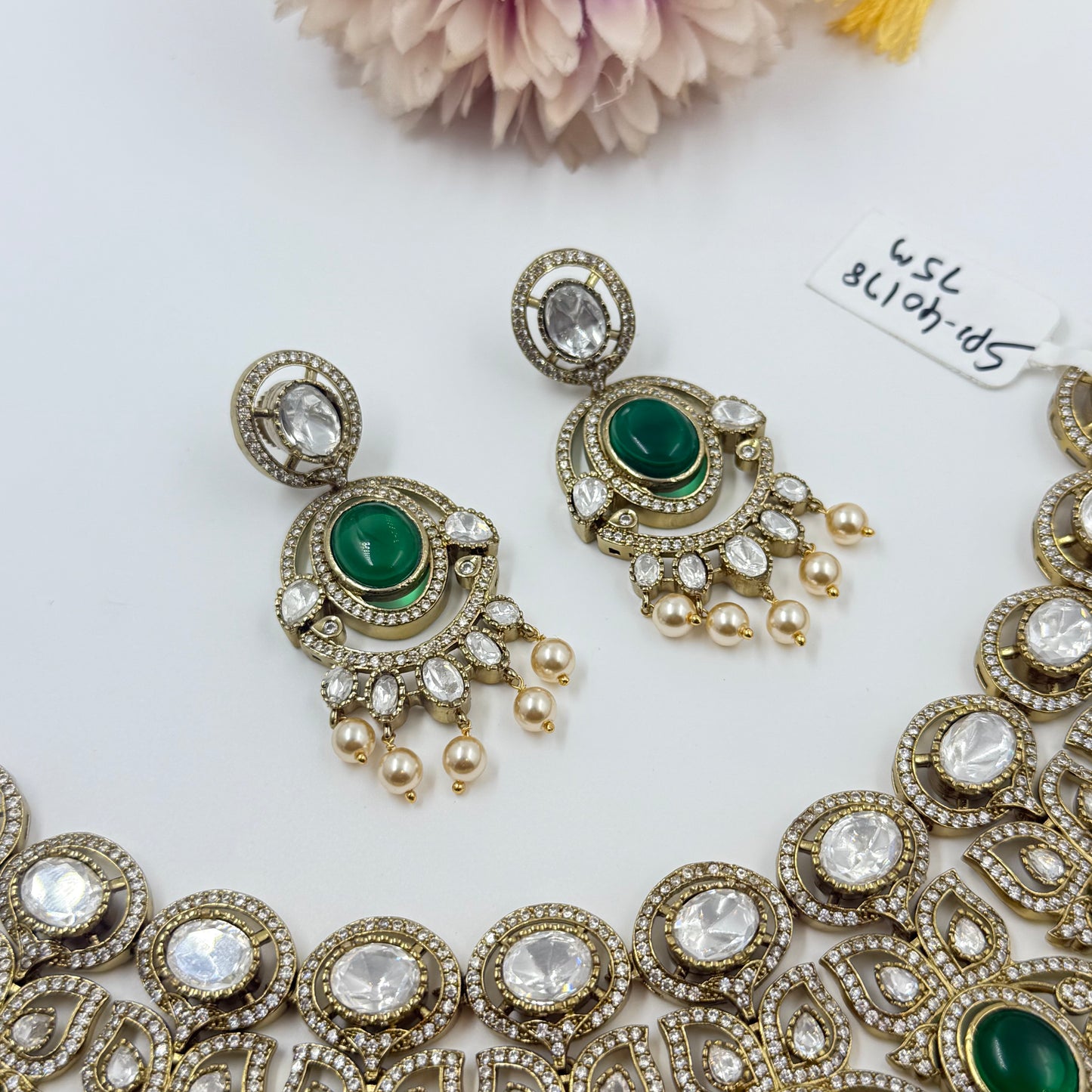 40178 Bridal gold look inspired choker with moissanite stones