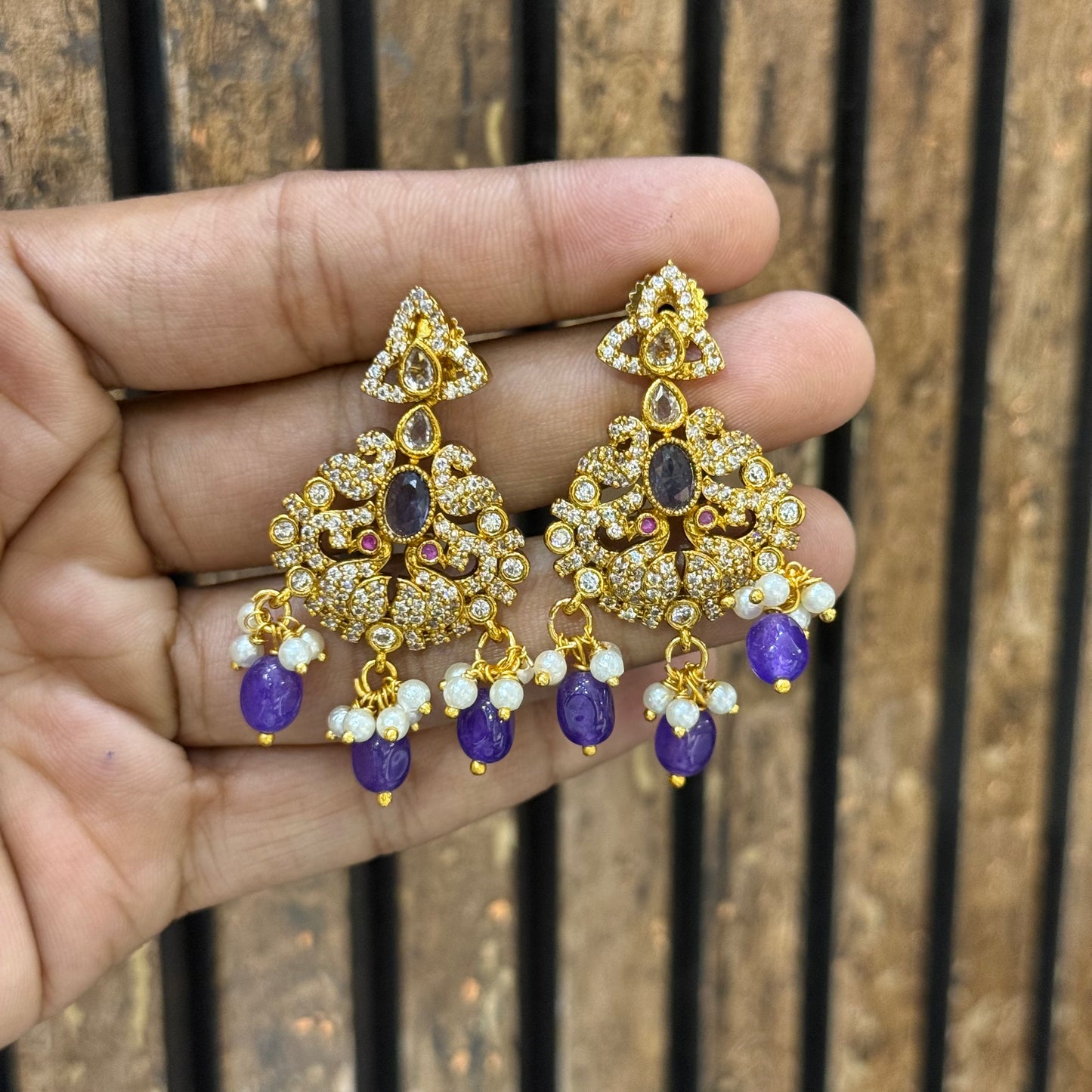 41148 Gold replica small size chandbalis with purple stones