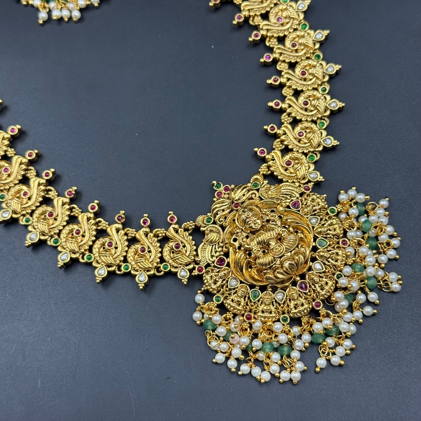 40296 Nakshi Long haaram with Jhumkas and double layer pearls making