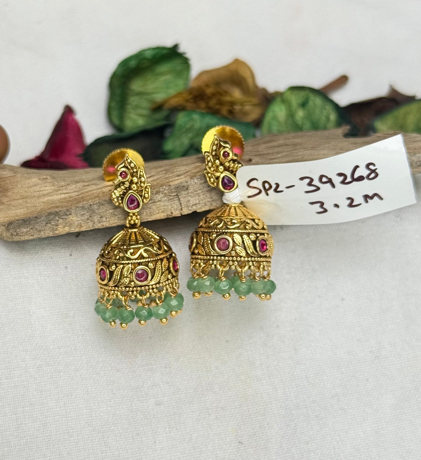 39268 Victorian mehendi small jhumki with onex beads