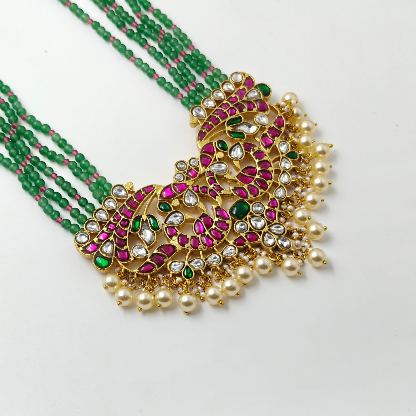 39519 Real jadau kundan RaaniHaar with single locket and Russian beads making