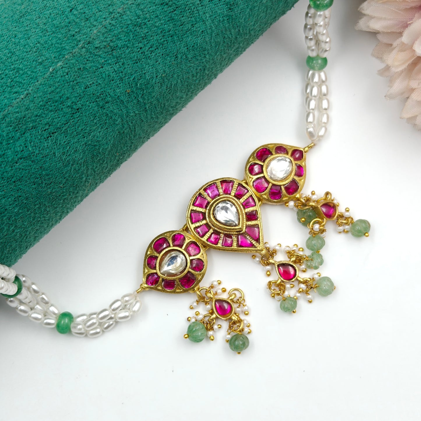 39372 Jadau Choker With Rice Pearls