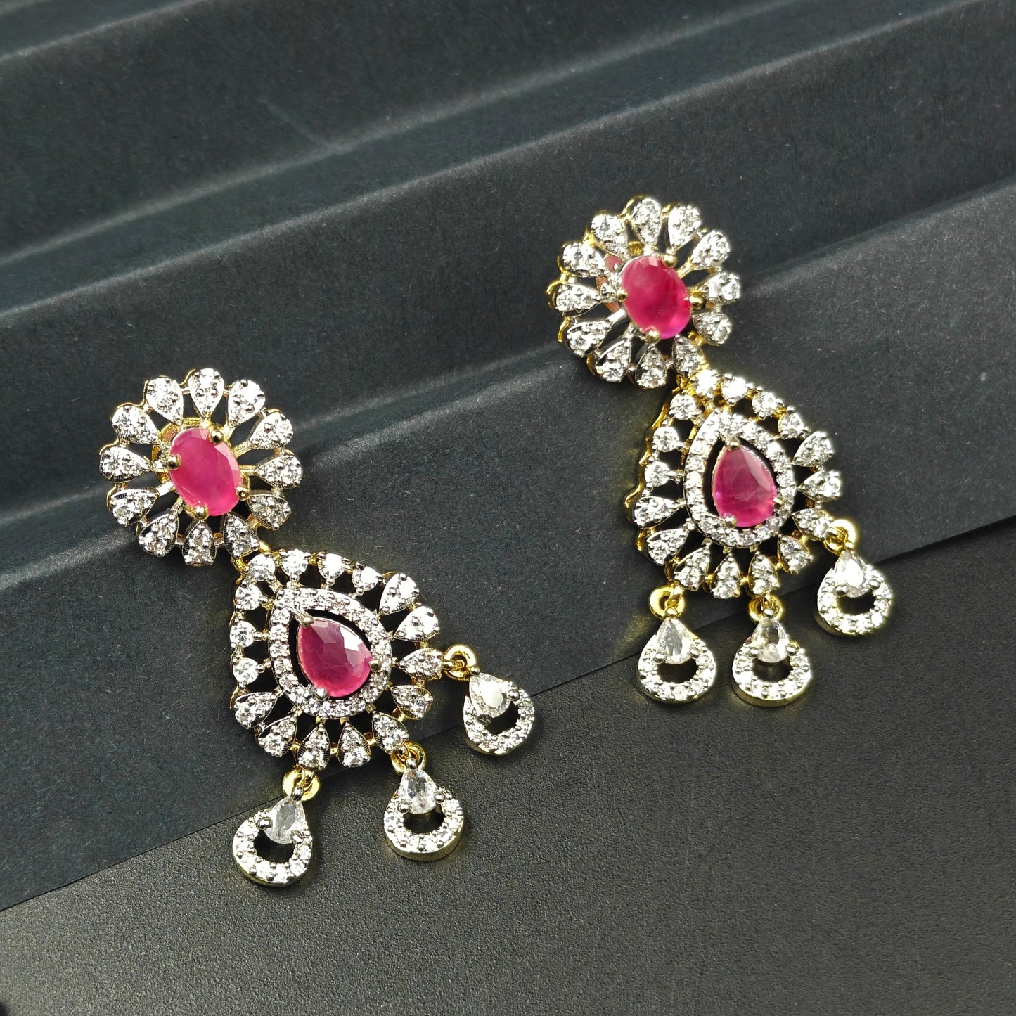 40486 GJ 3 Layers Necklace Set Red