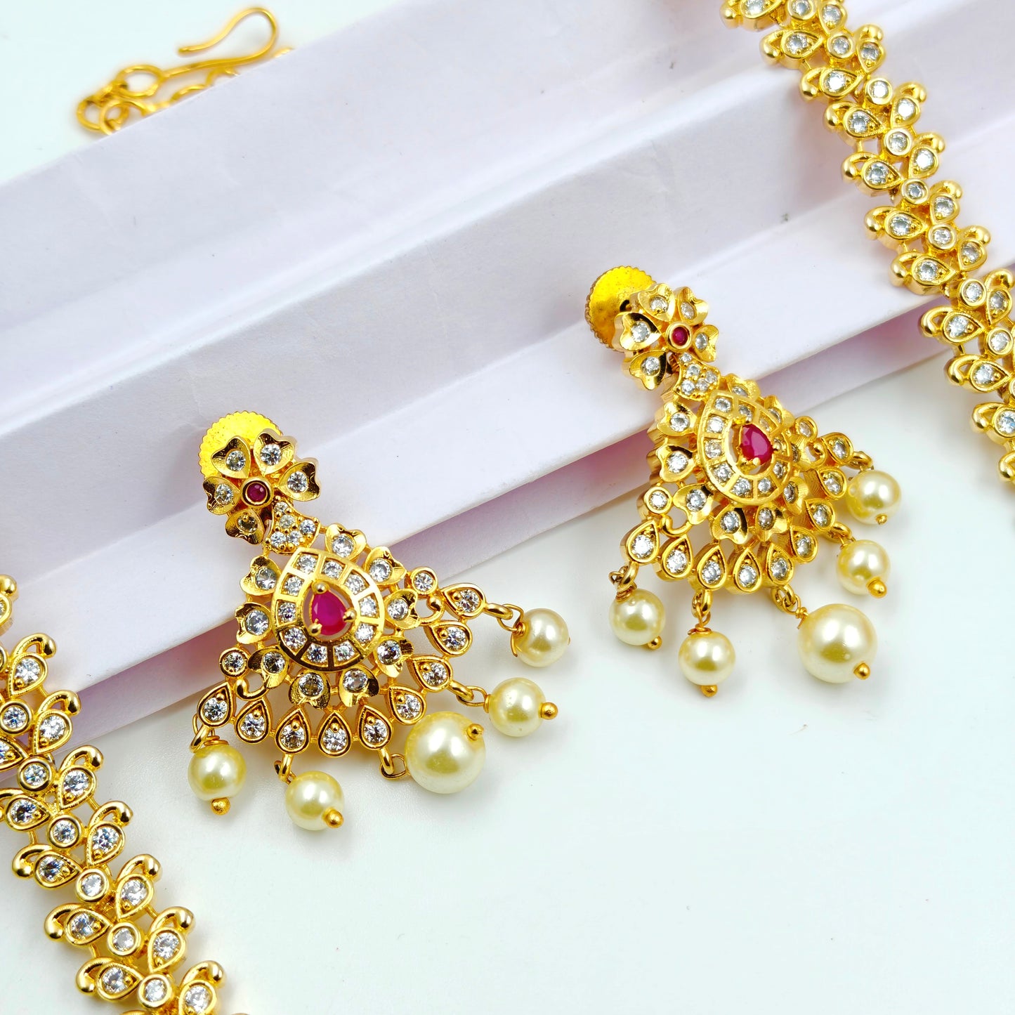 14484 CZ Long Necklace Red