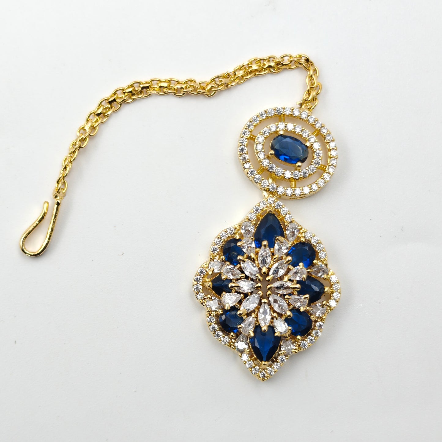 16194 GP 2 Lines Flower Blue Short Necklace Set