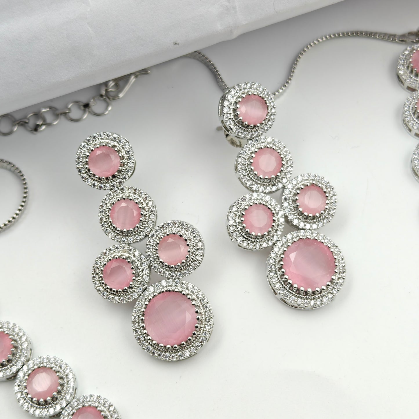 40605 Platinum Necklace Set Mint Pink