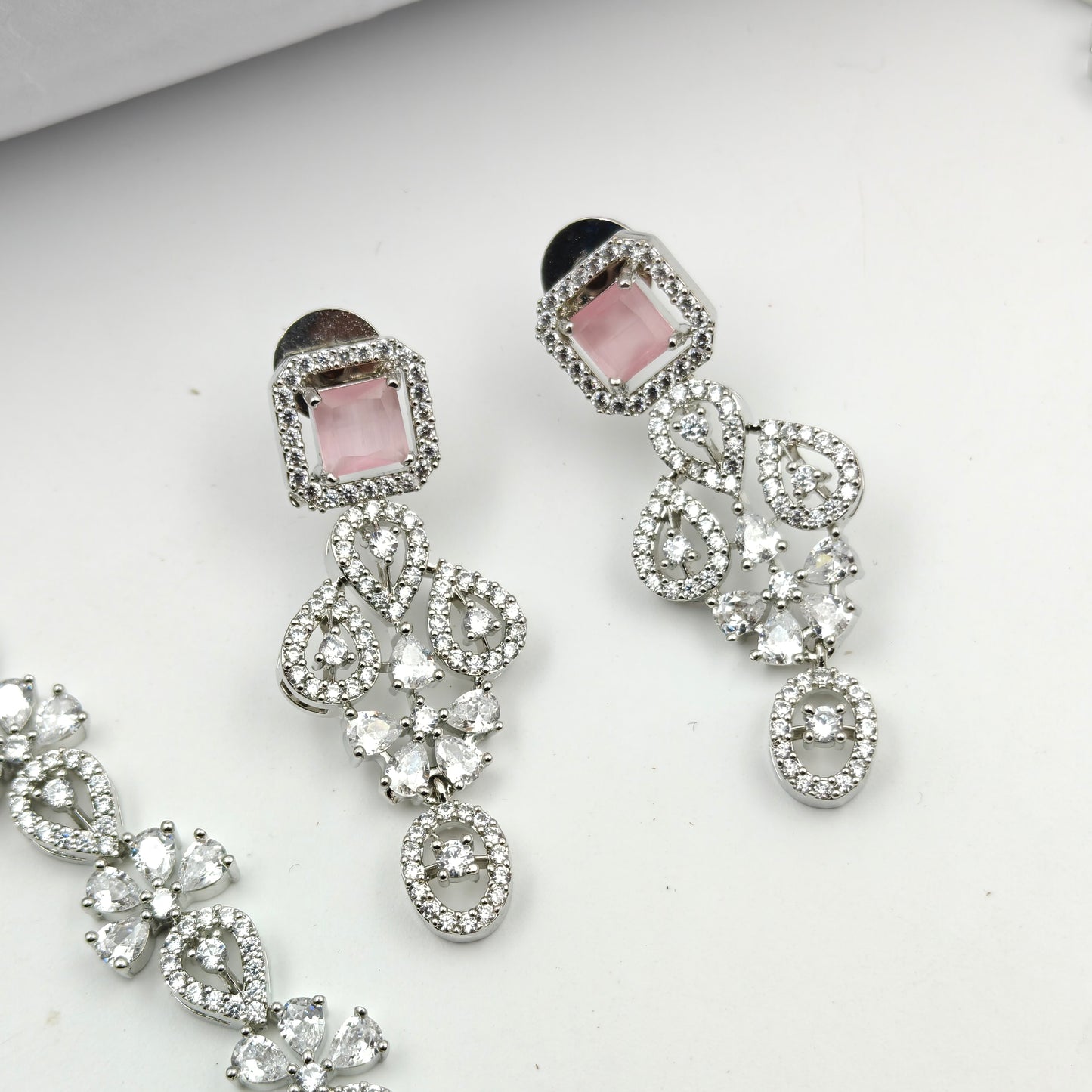 40599 Platinum Short Necklace Set Mint Pink