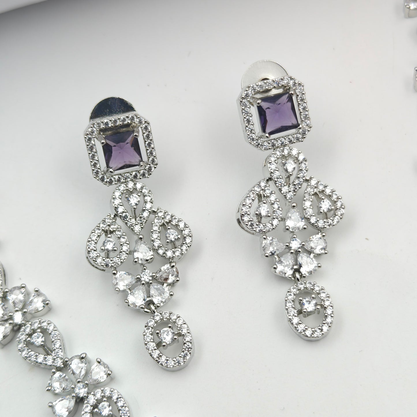 40597 Platinum Short Necklace Set Purple