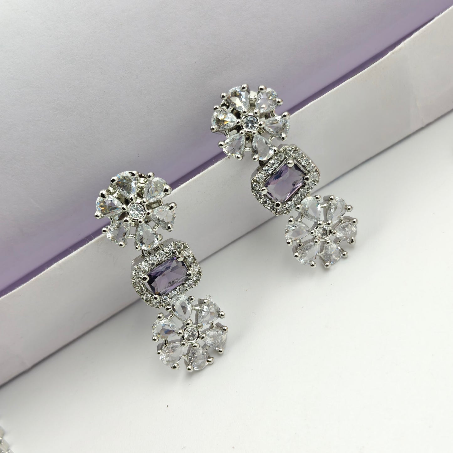 38871 Amethyst Double-Layer CZ Stone Necklace Set