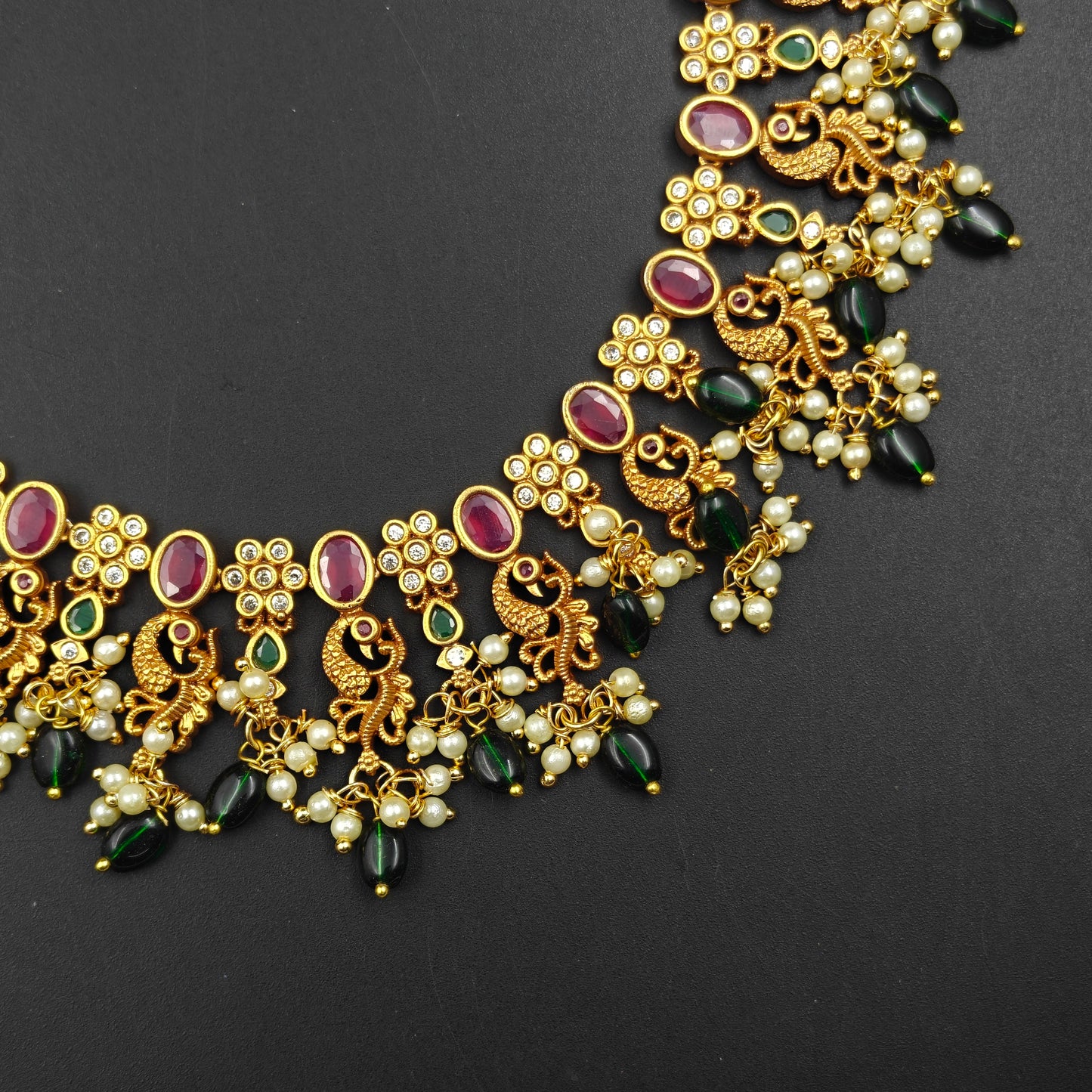 21748,21750 Matte Guttapusalu Necklace Set Short